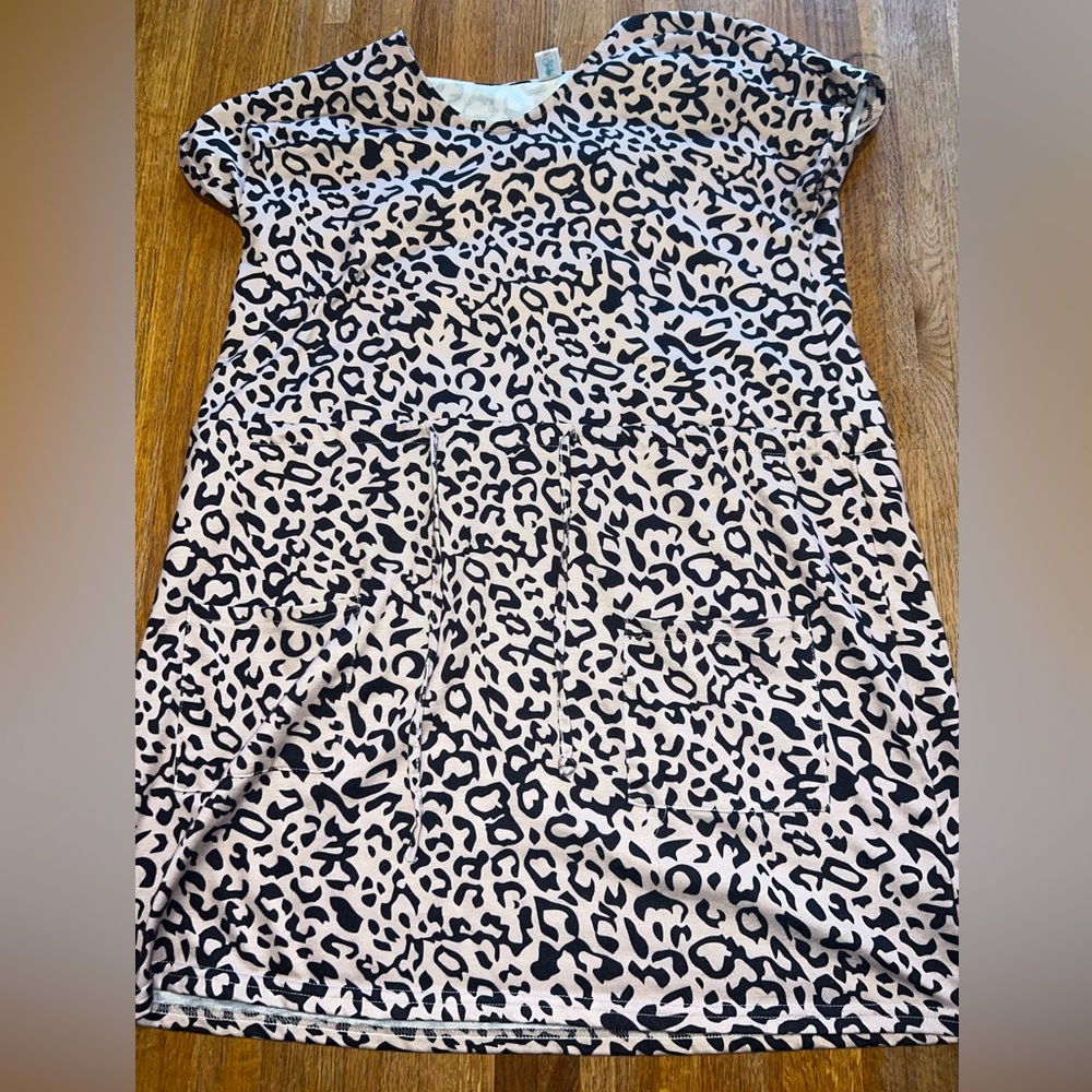Shirley & Stone‎ Women Large Leopard Pocket Drawstring Waist Short Sleeve Dress